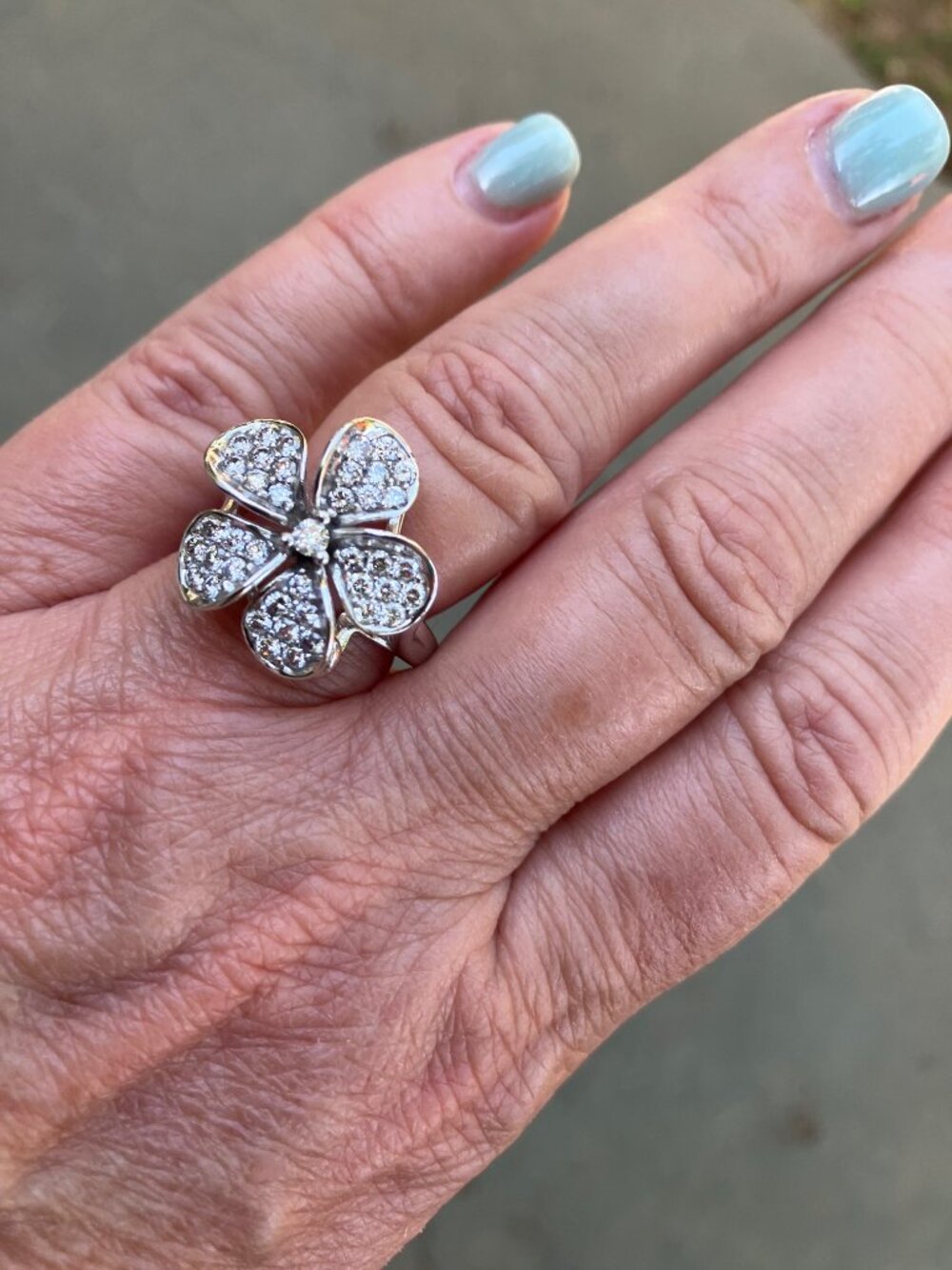 Na Hoku Pave Diamond and White Gold Plumeria Ring